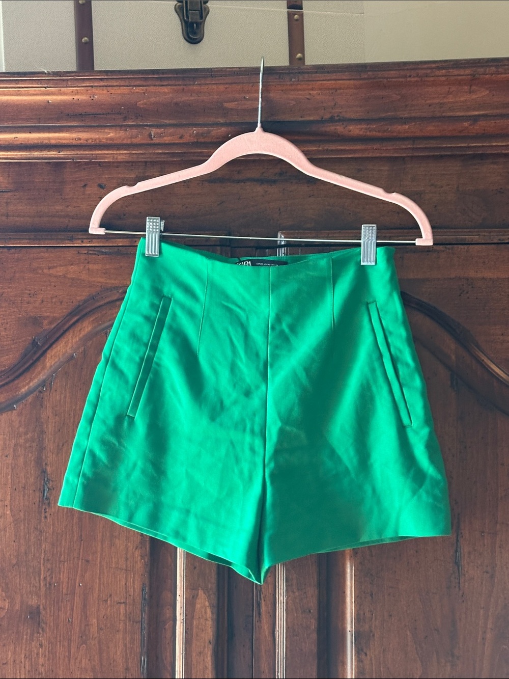 Zara Emerald High-Waist Tailored Shorts